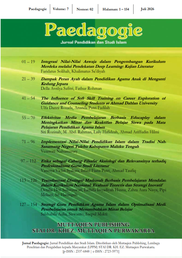 					View Vol. 7 No. 02 (2026): Paedagogie: Journal of Education and Islamic Studies
				