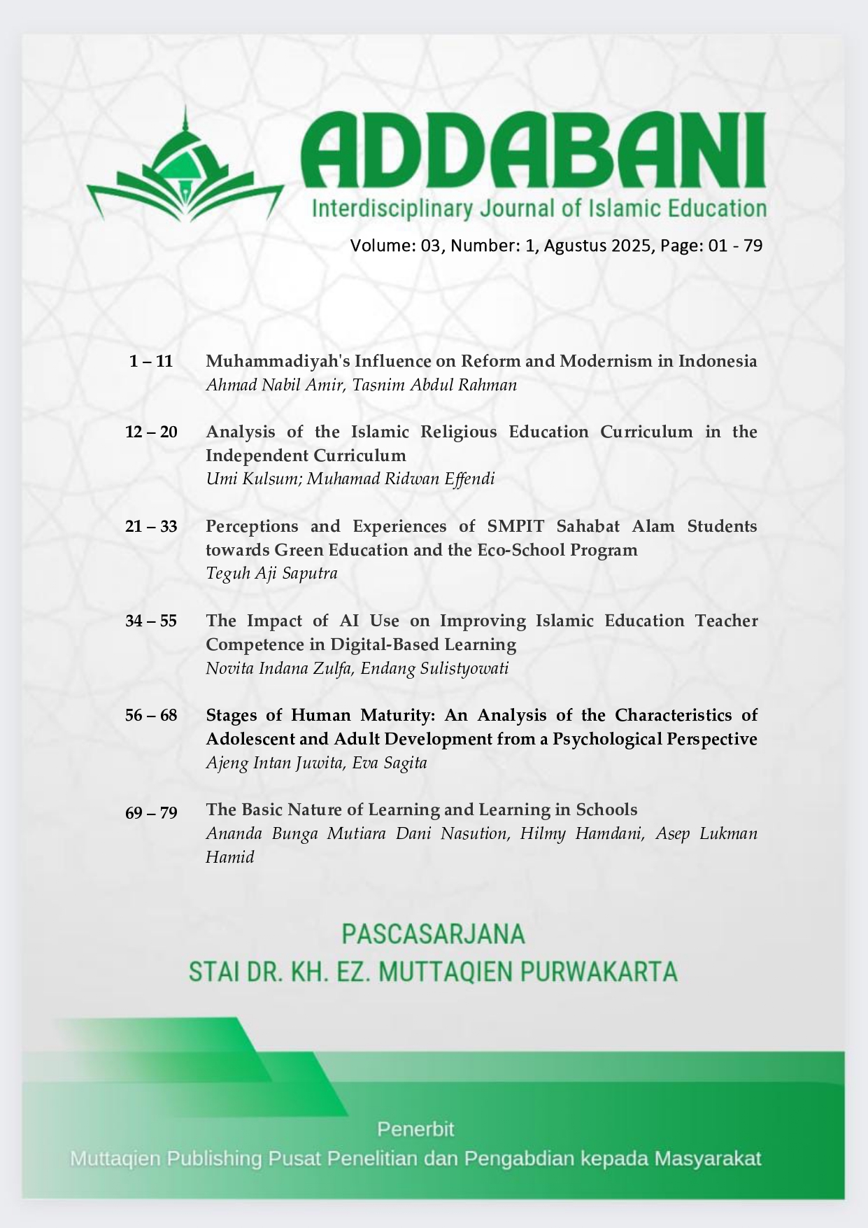 					View Vol. 3 No. 1 (2025): ADDABANI: Interdisciplinary Journal of Islamic Education
				