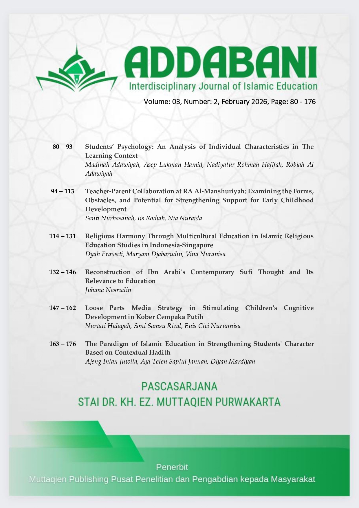 					View Vol. 3 No. 2 (2026): ADDABANI: Interdisciplinary Journal of Islamic Education
				